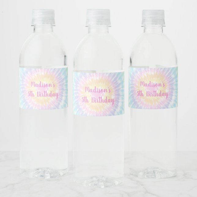 Étiquette Pour Bouteilles D'eau Tie Dye Pastel Hippie Paix Amour Anniversaire (Bouteilles)
