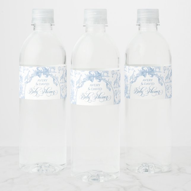 Étiquette Pour Bouteilles D'eau TOILE Bleu Safari animal bébé garçon douche (Bouteilles)