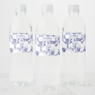 Étiquette Pour Bouteilles D'eau Toile bleue et blanche de Jouy Fête des mariées