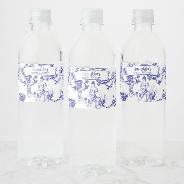 Étiquette Pour Bouteilles D'eau Toile bleue et blanche de Jouy Fête des mariées (Bouteilles)