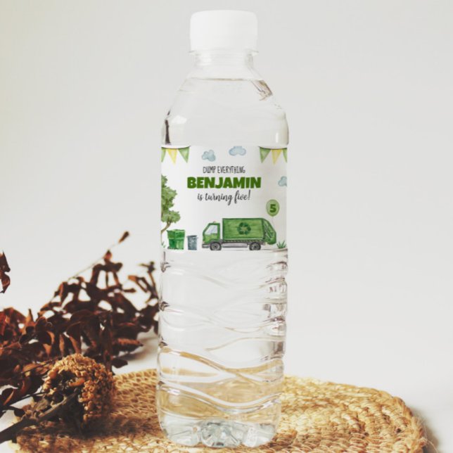 Étiquette Pour Bouteilles D'eau Trash Camion Birthday Étiquette de bouteille d'eau (Créateur téléchargé)