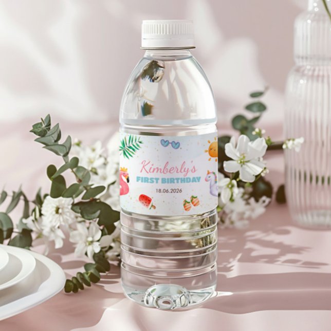 Étiquette Pour Bouteilles D'eau Tropical Beach 1er anniversaire (Créateur téléchargé)