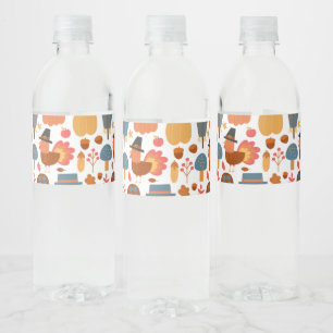 Étiquette Pour Bouteilles D'eau Turquie et Scarecrow Thanksgiving Motif