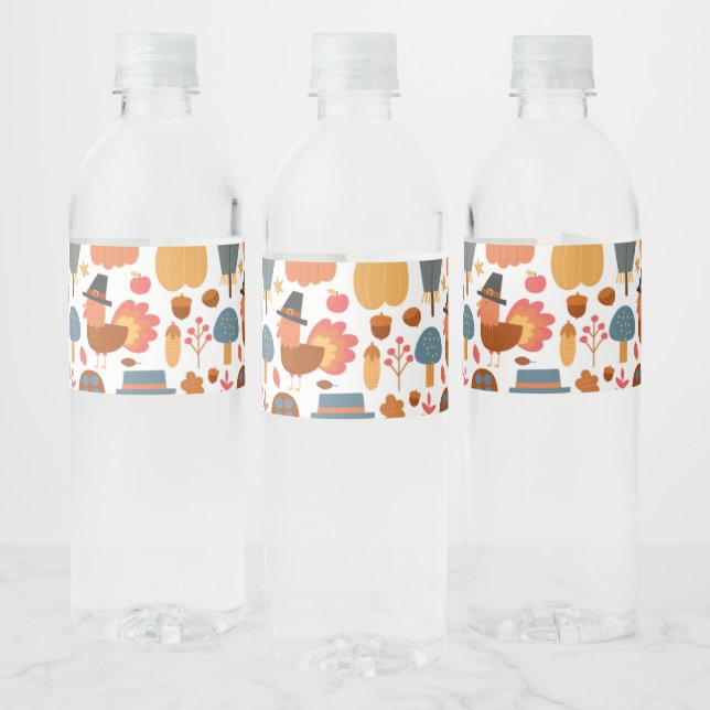 Étiquette Pour Bouteilles D'eau Turquie et Scarecrow Thanksgiving Motif (Bouteilles)