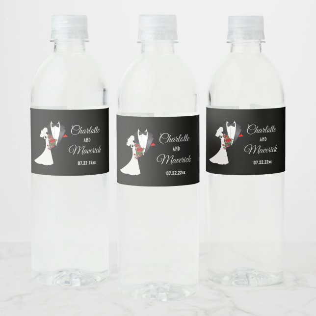 Étiquette Pour Bouteilles D'eau Tuxedo Suit & Bride Mariage Silhouette (Bouteilles)