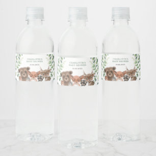 Étiquette Pour Bouteilles D'eau Un Baby shower forestier boisé à la végétation agr