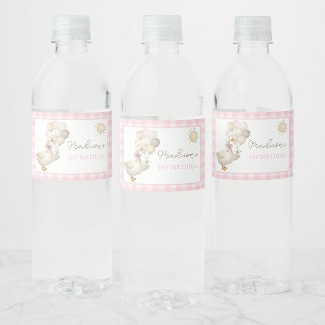 Étiquette Pour Bouteilles D'eau UN Canard Fou, Ballons, Gingham Rétro (Bouteilles)