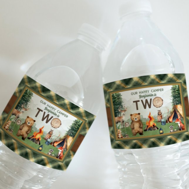 Étiquette Pour Bouteilles D'eau Un joyeux Camper 2e anniversaire (One Happy Camper 2nd Birthday Water Bottle Label
)