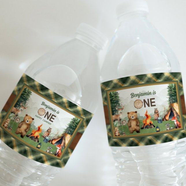 Étiquette Pour Bouteilles D'eau Un Joyeux Camper Premier anniversaire (One Happy Camper First Birthday Water Bottle Label
)