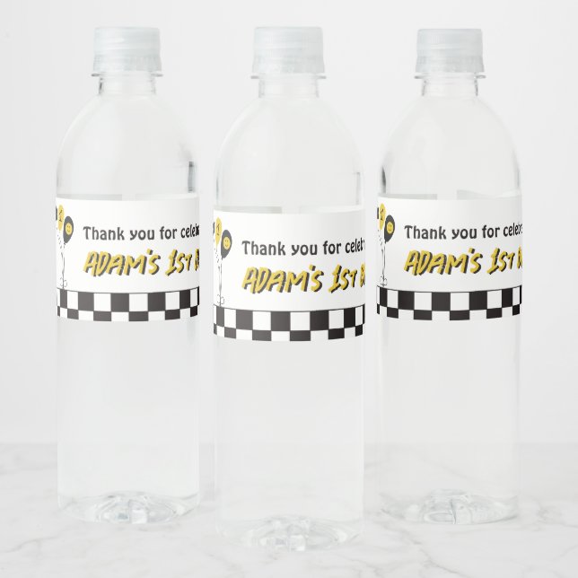 Étiquette Pour Bouteilles D'eau Un joyeux Mec Jaune sourire premier garçon 1er ann (Bouteilles)