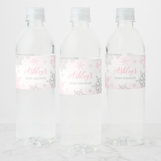 Étiquette Pour Bouteilles D'eau Un petit Baby shower rose Flocon de neige (Bouteilles)