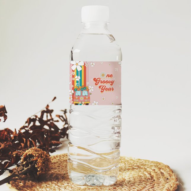 Étiquette Pour Bouteilles D'eau Une année Super Retro Arc-en-ciel 1er anniversaire (Créateur téléchargé)