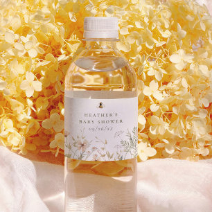 Étiquette Pour Bouteilles D'eau Une petite fille abeille bohème aux fleurs sauvage