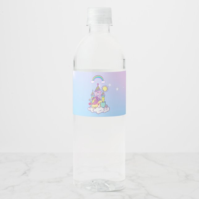 Étiquette Pour Bouteilles D'eau Unicorn Party Collection! (Devant)