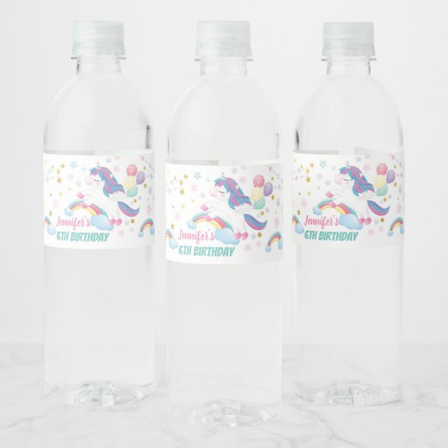 Étiquette Pour Bouteilles D'eau Unicorn Pastel Rainbow Baby shower d'anniversaire (Bouteilles)