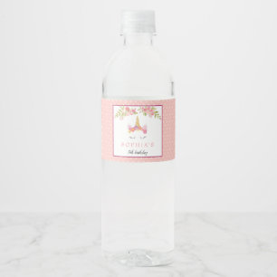 Étiquette Pour Bouteilles D'eau Unicorn Rose Pois mignon Fleurs Aquarelle