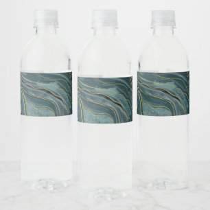 Étiquette Pour Bouteilles D'eau Vagues Abstraites Aquarelle Bleu Turquoise Or