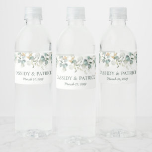 Étiquette Pour Bouteilles D'eau Verdure aquarelle, Mariage feuille eucalyptus