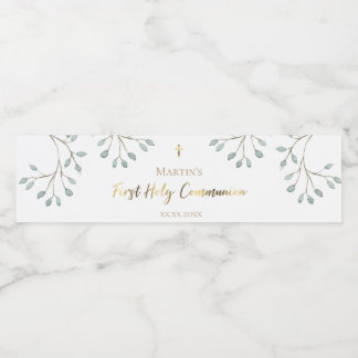Étiquette Pour Bouteilles D'eau verdure aquarelle Première communion