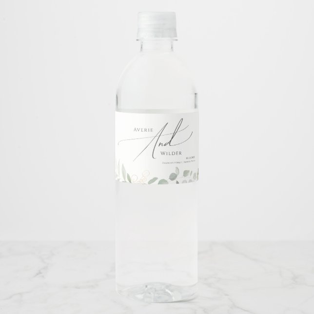 Étiquette Pour Bouteilles D'eau Verdure et or | Étiquette de bouteilles d'eau (Devant)