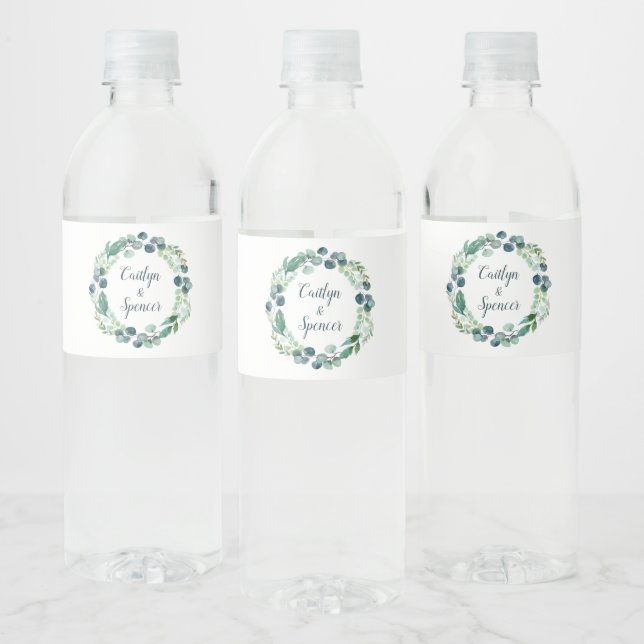 Étiquette Pour Bouteilles D'eau Verdure luxuriante et Mariage de couronne d'eucaly (Bouteilles)