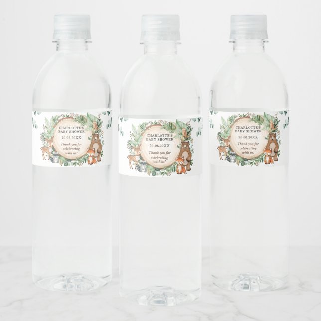 Étiquette Pour Bouteilles D'eau Verdure rustique Le Baby shower forestier des bois (Bouteilles)