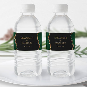 Étiquette Pour Bouteilles D'eau Vert émeraude Or Agate Mariage Sombre