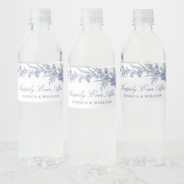Étiquette Pour Bouteilles D'eau Victorian Dusty Blue French Garden Floral Mariage (Bouteilles)