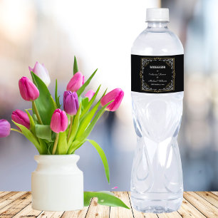 Étiquette Pour Bouteilles D'eau Vintage Art Déco Elégant Black White Gold Mariage