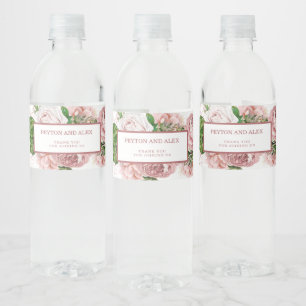 Étiquette Pour Bouteilles D'eau Vintage rose vif Floral Rose Fiançailles Mariage