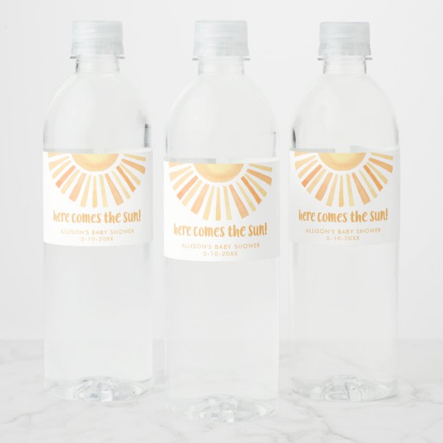 Étiquette Pour Bouteilles D'eau Voici le baby shower neutre de genre du soleil (Bouteilles)