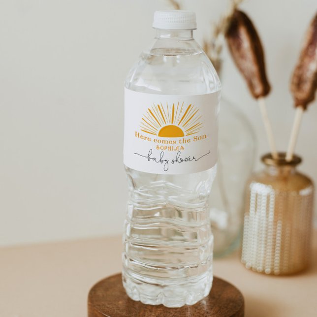 Étiquette Pour Bouteilles D'eau Voici le fils soleil baby shower (Créateur téléchargé)