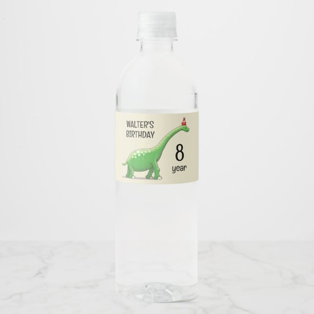 Étiquette Pour Bouteilles D'eau Walter le Dinosaure (Devant)