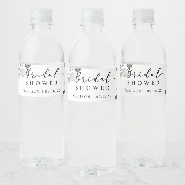 Étiquette Pour Bouteilles D'eau Watercolor Eucalyptus Greenery Bridal Shower Favor (Bouteilles)