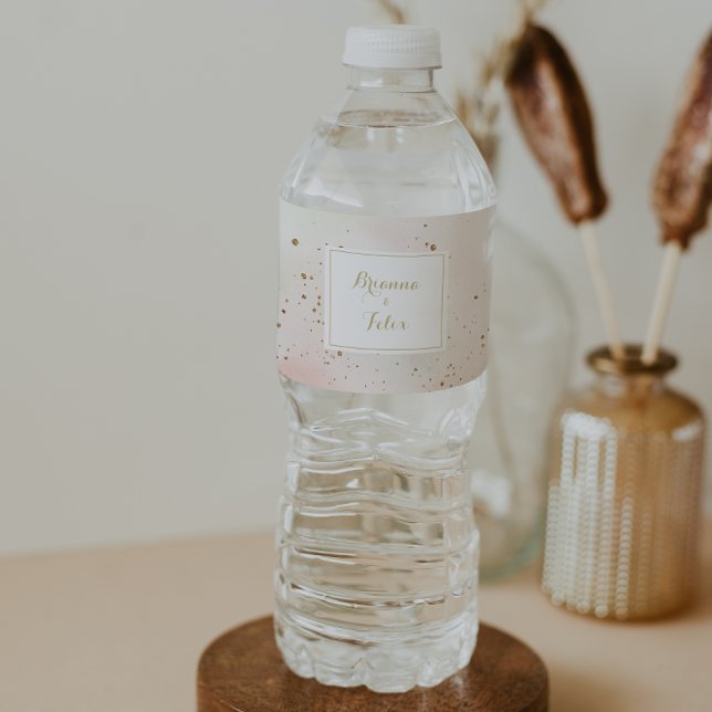 Étiquette Pour Bouteilles D'eau Watercolor Gold Confetti Calligraphie Mariage (Créateur téléchargé)