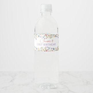 Étiquette Pour Bouteilles D'eau Watercolor Wildflower Girl 1st Birthday Water