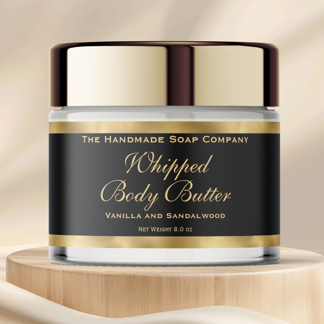 Étiquette Pour Bouteilles D'eau Waterproof Body Butter Jar Label Black & Gold Foil (Créateur téléchargé)