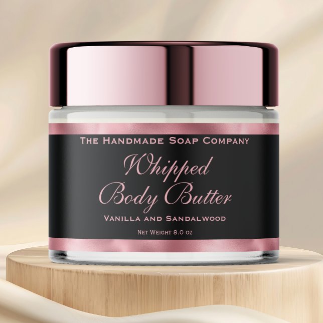 Étiquette Pour Bouteilles D'eau Waterproof Body Butter Jar Label Black & Pink Foil (Créateur téléchargé)