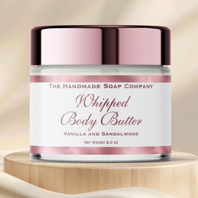 Étiquette Pour Bouteilles D'eau Waterproof Body Butter Jar Label White & Pink Foil (Créateur téléchargé)
