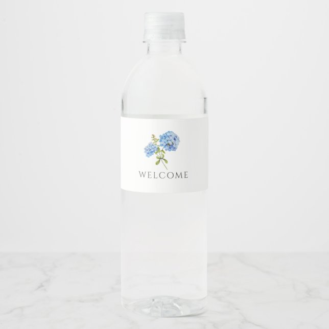 Étiquette Pour Bouteilles D'eau Welcome | Chic Blue Hydrangea Wedding (Devant)
