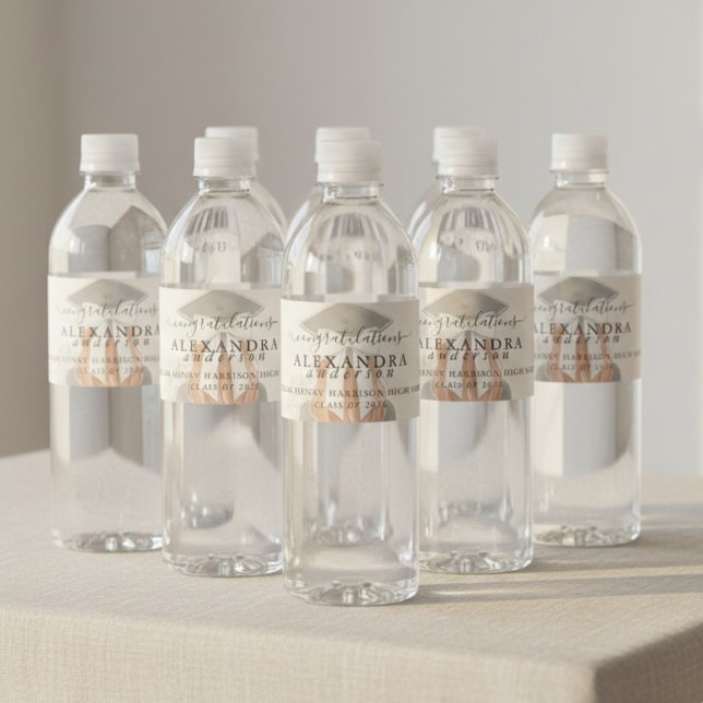 Étiquette Pour Bouteilles D'eau Whimsical Calligraphy Graduation Bow (Whimsical Calligraphy Graduation Bow Water Bottle Label
)