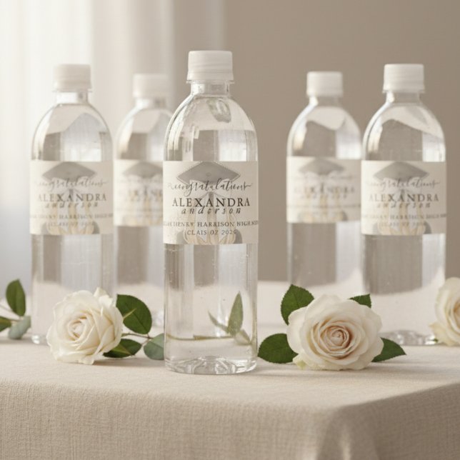 Étiquette Pour Bouteilles D'eau Whimsical Calligraphy Graduation Bow (Whimsical Calligraphy Graduation Bow Water Bottle Label
)