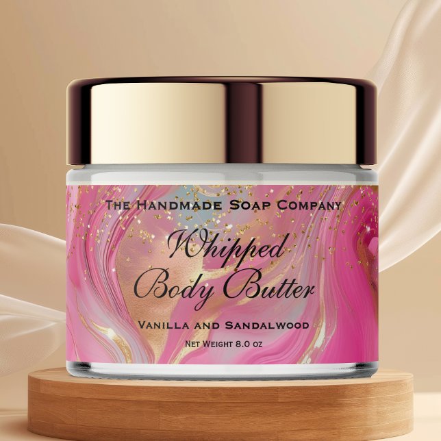 Étiquette Pour Bouteilles D'eau Whipped Body Butter Jar Label Pink Gold Glitter (Créateur téléchargé)