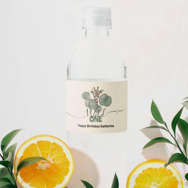 Étiquette Pour Bouteilles D'eau Wild One mignonne Giraffe Animal fête d'anniversai (Créateur téléchargé)