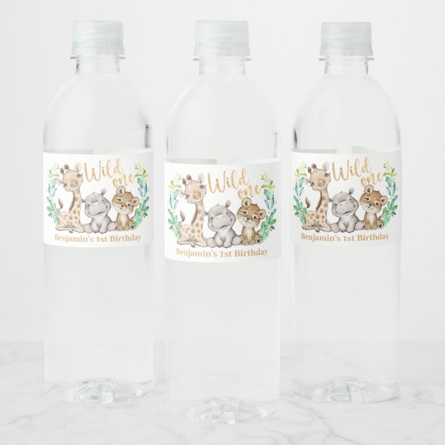 Étiquette Pour Bouteilles D'eau Wild One Safari animal 1er anniversaire (Bouteilles)