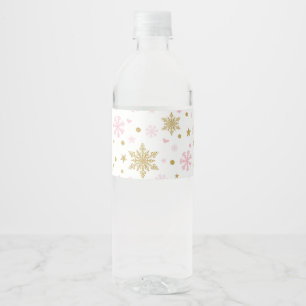 Étiquette Pour Bouteilles D'eau Winter Onederland Pink Gold Snowflake Anniversaire