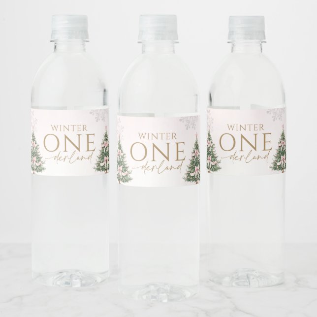 Étiquette Pour Bouteilles D'eau Winter Onederland Pink Silver Birthday Party  (Bouteilles)