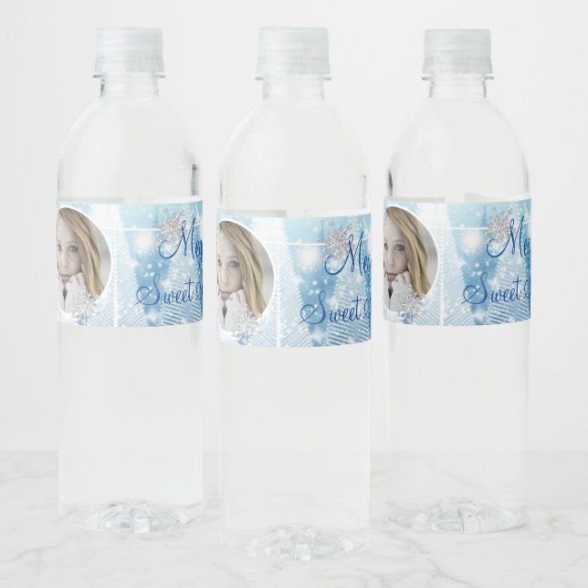 Étiquette Pour Bouteilles D'eau Winter Wonderland Diamond Snowflakes String Lights (Bouteilles)