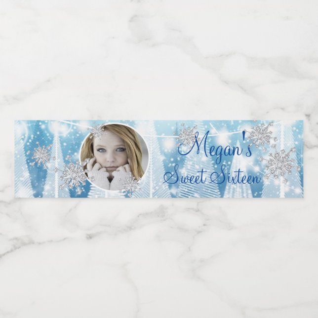 Étiquette Pour Bouteilles D'eau Winter Wonderland Diamond Snowflakes String Lights (Étiquettes simples)