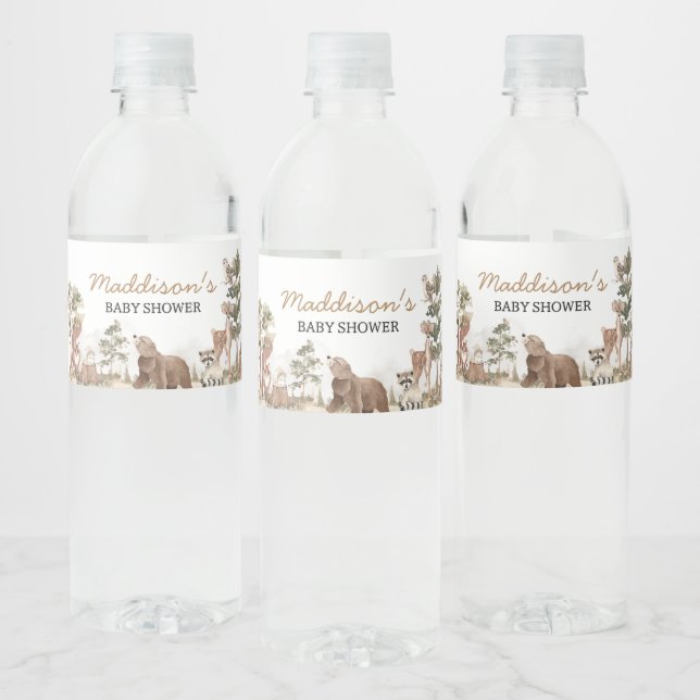 Étiquette Pour Bouteilles D'eau Woodland Animals Adventure Await Baby shower (Bouteilles)